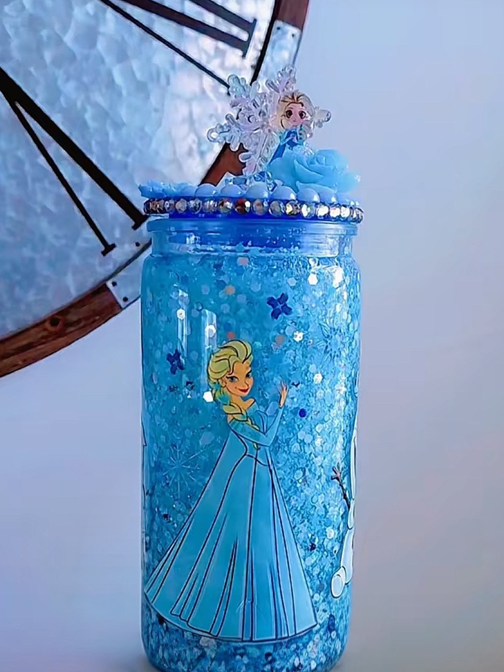 Home- Made Frozen-Inspired Blue Decorative Plastic Cup with Elsa Accent